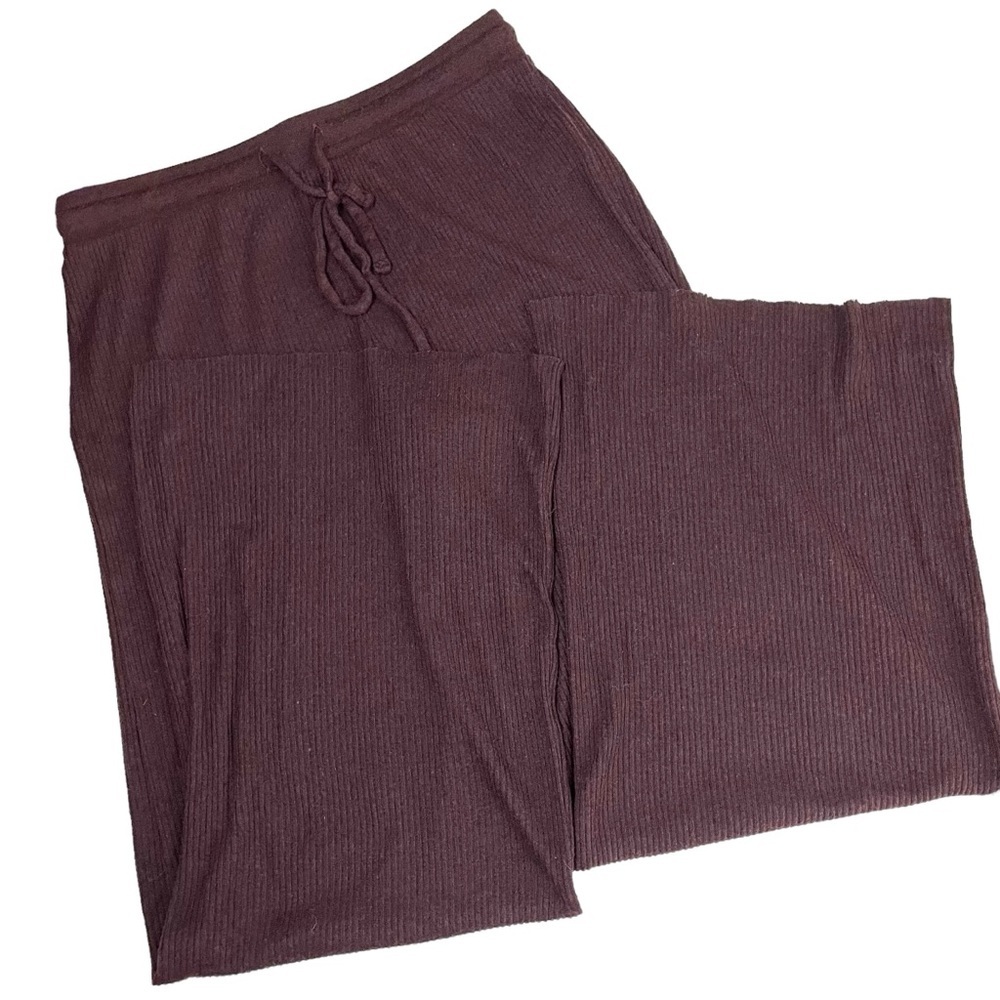 Nation LTD Wide Leg Ribbed Knit Lounge Pants Maroon Medium - Picture 7 of 10